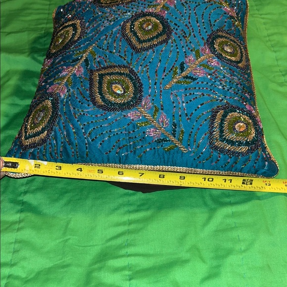 Pier 1 Beaded Peacock Feather Pillow - Picture 9 of 9